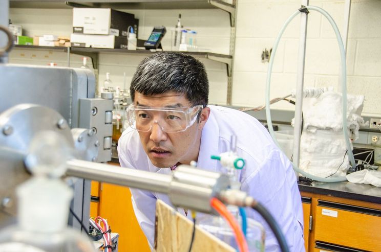 Xingbo Liu, Statler chair of engineering, conducts research at his WVU lab.
