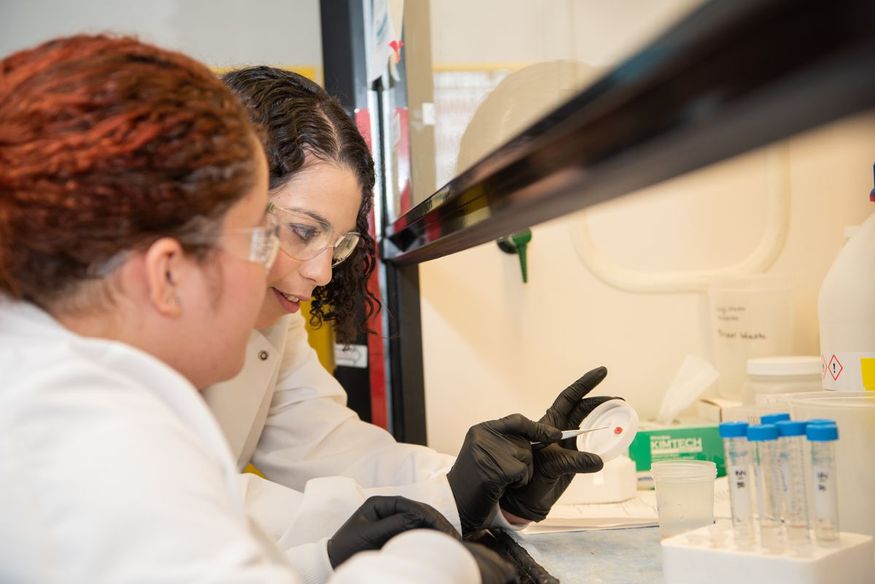Adaliz J. Torres-Rosado and Hecmarie Melendez-Fernandez work together at the WVU Biomedical Research Center.