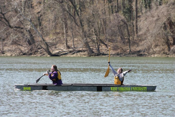 West Virginia Universities concrete canoe on the Potomac River during the region Virginia's Conference 