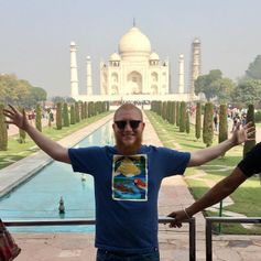 A photo of Tyler Hartman at the Taj Mahal.