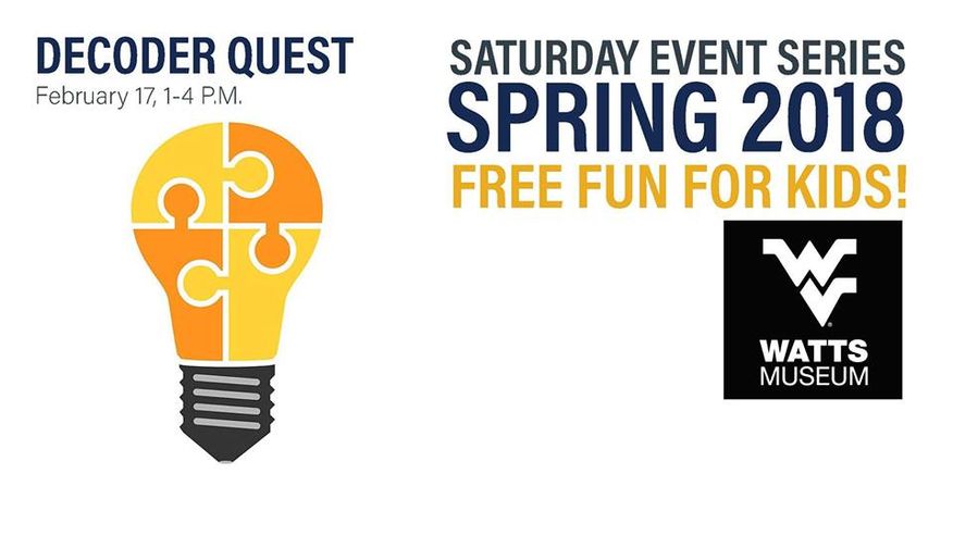 Decoder Quest - February 17, 1-4PM, Saturday Event Series Spring 2018. Free Fun for Kids! Watts Museum Logo