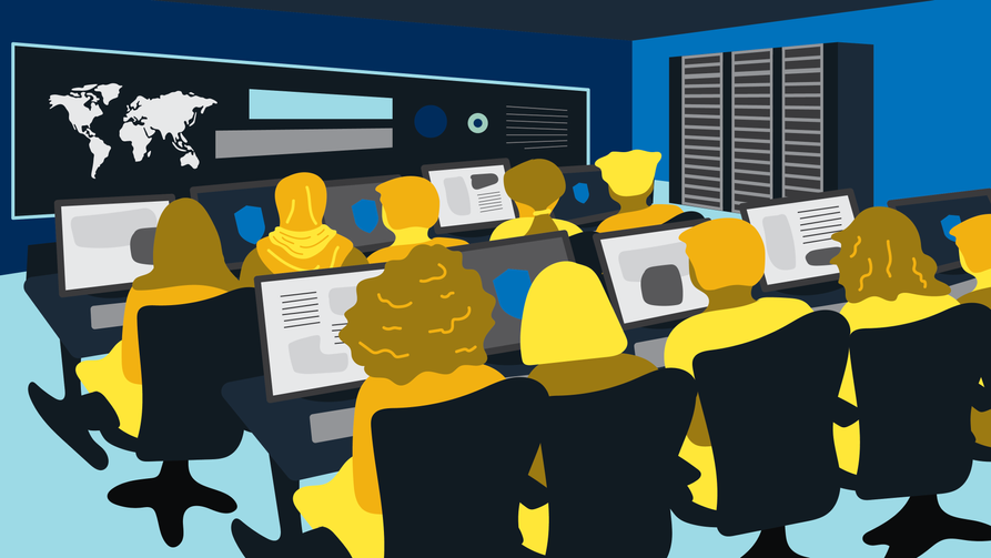 Illustration of people in a computer lab