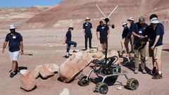 WVU Team Mountaineers participating in the University Mars Rover Challenge.