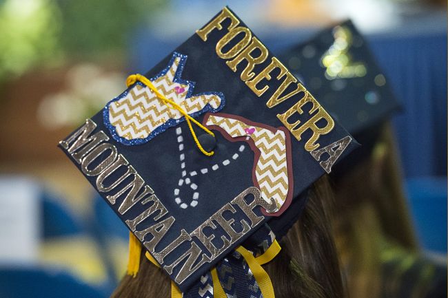 A graduation cap that says forever a Mountaineer