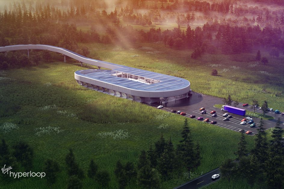 Artist rendering of the Hyperloop Certification Center in the mountains of West Virginia