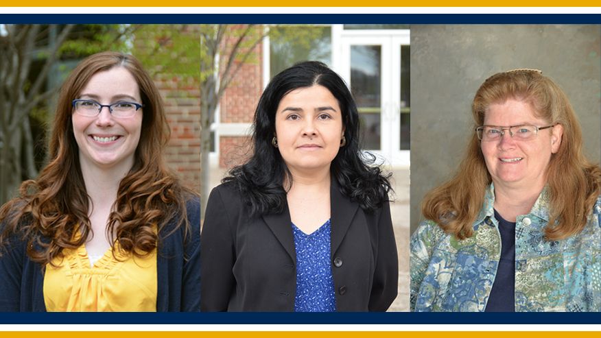 A photo combining an image of freshman engineering faculty members Melissa Morris, Lizzie Santiago, and Robin Hensel