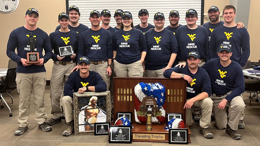 Members of the Gold and Blue Teams and trainers. (Front Row: Jared Morse, Thomas Spotloe, Dylan Shilling. Second Row: Josh Riffle, Dawson Apple, Josh Brady, Megan Sibley, Cole Delisle, Ashton Crawford, Ricky Ferenchak. Back Row: Oden Smith, Brian Welsh, J