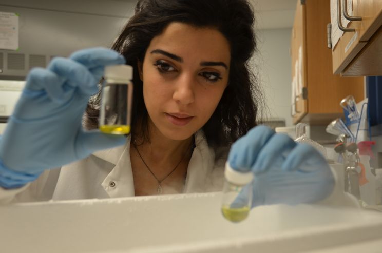 A photo of a student in a biomedical engineering lab.