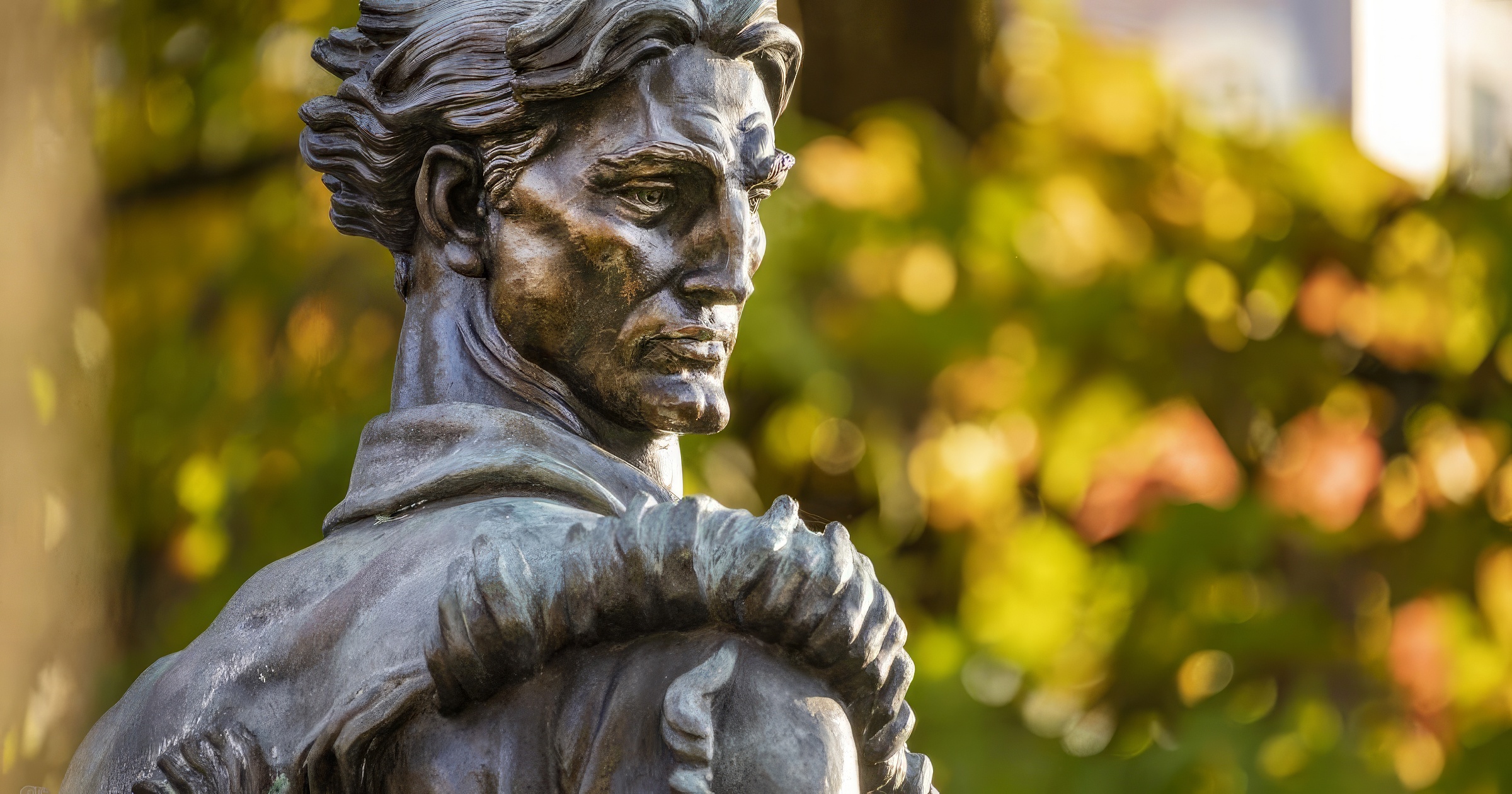 Close-up view of the Mountaineer statue