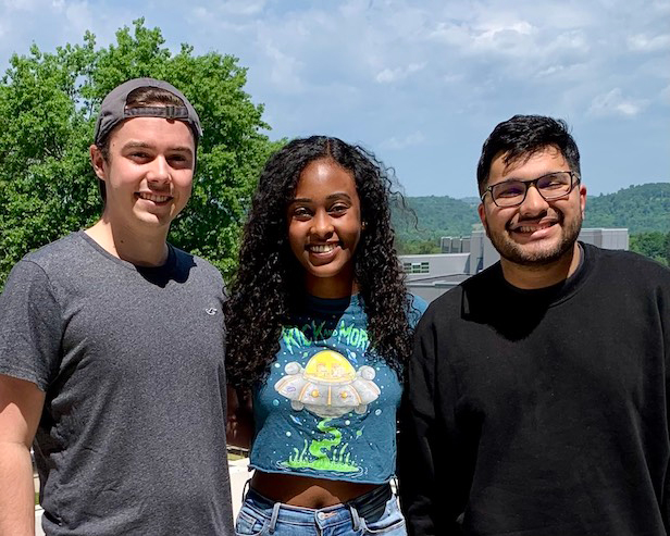 <p>Mechanical engineering students Anthony Russo (left), Lunet Yifru (middle) and Haris Alam (right) pictured at the inaugural NASA EPSCoR HackWeek event. </p>