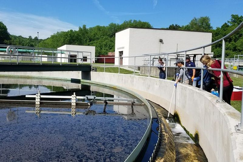 Students visiting a wastewater treatment facility