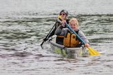 Two team members in WVU's concrete canoe 