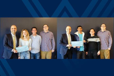 Students of AIChE and ASCE receiving award checks