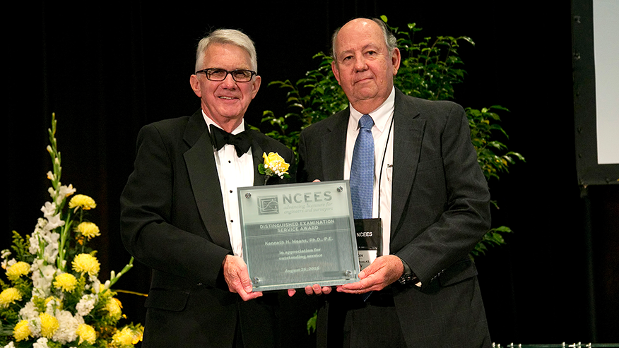Ken Means (right) being presented with the National Council of Examiners for Engineering and Surveying's Distinguished Examination Service Award.