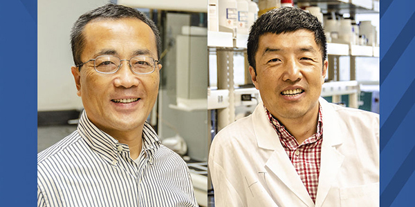 John Hu (left), Statler Chair in Engineering for Natural Gas Utilization, and Xingbo Liu (right) interim associate dean for research and professor of mechanical and aerospace engineering
