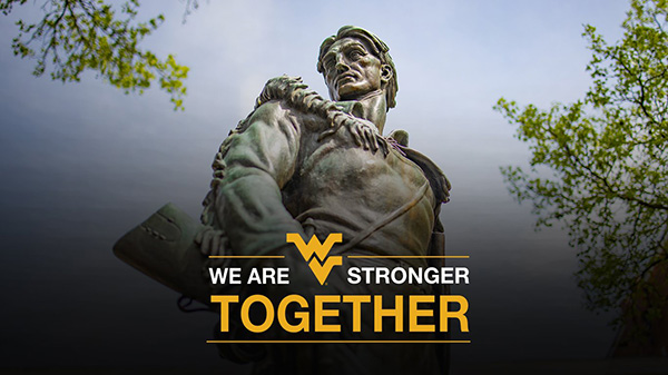 Mountaineer Statue - flying WV logo - We are stronger together